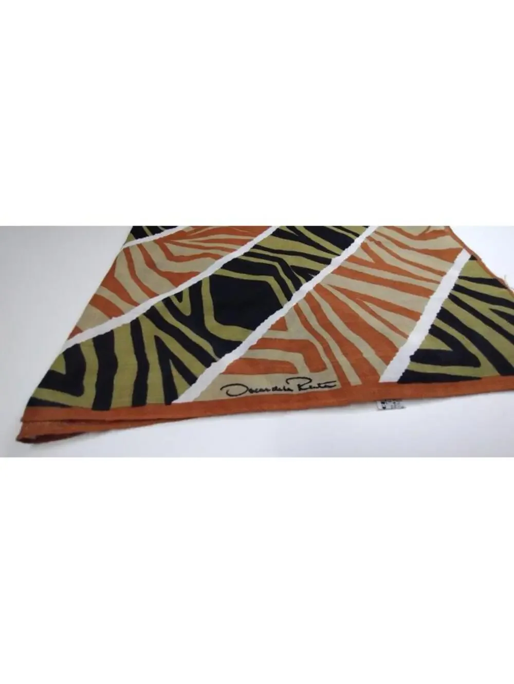 Oscar de la Renta Vintage Rayon Scarf Geometric Zebra Bohemian Black Brown Tan